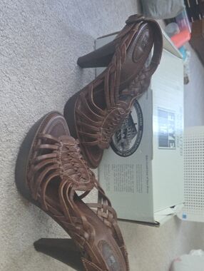 Frye Brown Braided Slingback Platform Heels